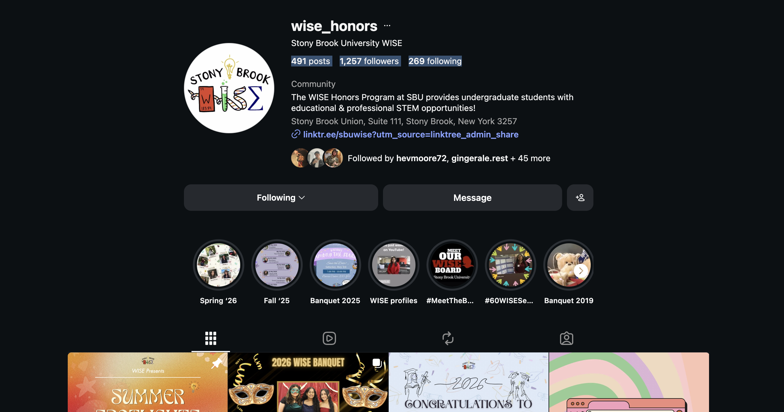 WISE Instagram page showing follower and engagement growth